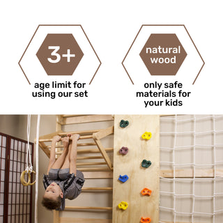 Wooden Swedish Ladder Wall Set Sport 4, Stall Bar, Indoor Jungle Gym